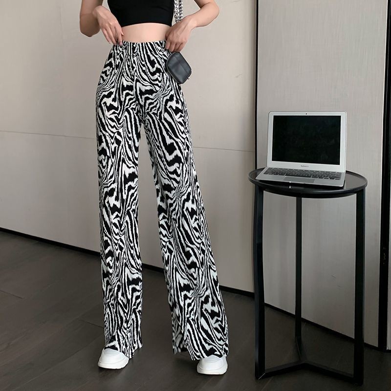Rolling Dyed Casual Pants Women's New Zebra Pattern Loose Wide-Leg Pants High Waist Drooping Straigh