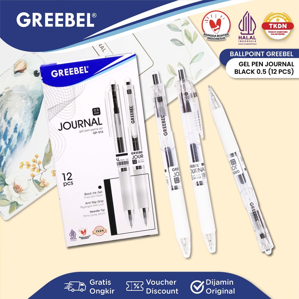 

GREEBEL PULPEN GEL / Gel Pen GP- 514 Journal 0.5 Hitam (12PCS/SET) / Ballpen Gel Ballpoint Bolpen Bolpoin Pena Gel