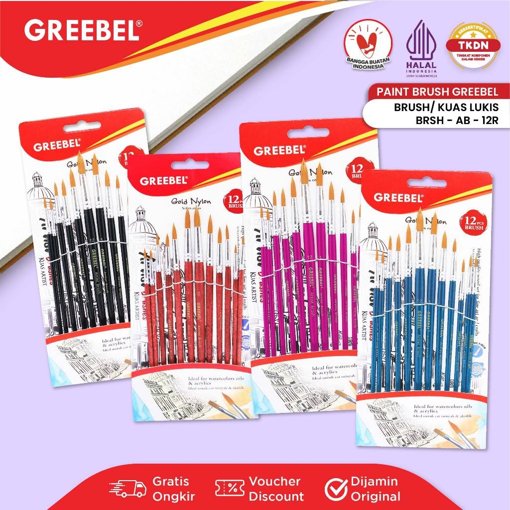 

GREEBEL KUAS LUKIS BRUSH PAINT SET / KUAS MELUKIS (AB- 12R)
