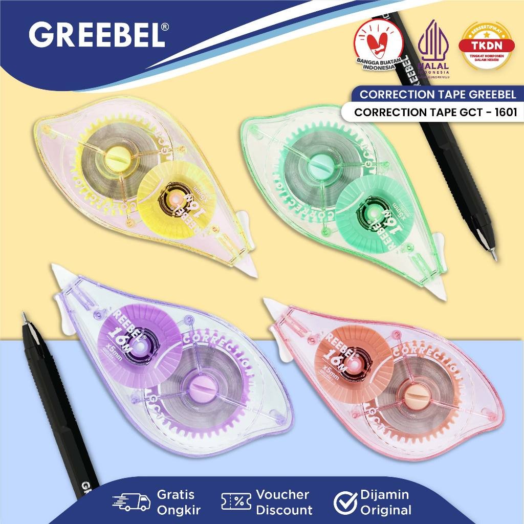 

GREEBEL Correction Tape GCT-1601 Pastel Lucu / Tip Ex Kertas Roll Pita Koreksi Pulpen