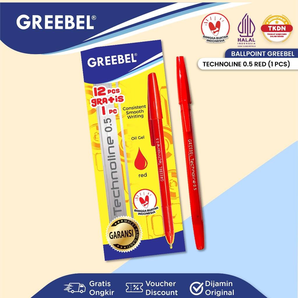 

GREEBEL Pulpen Ballpen / Technoline 0.5 Merah (1PCS) / Ballpoint Bolpen Bolpoin Pena Gel