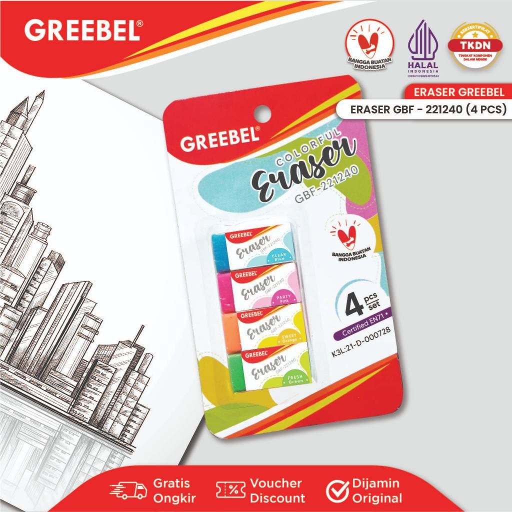 

GREEBEL Eraser Stip Hapusan GBF- 221240 (Blister 4PCS/SET) / Penghapus Pensil