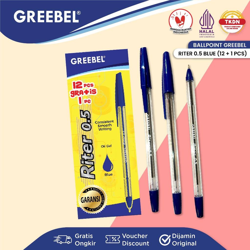 

GREEBEL Pulpen Ballpen / Riter 0.5 Biru (12PCS/SET) / Ballpoint Bolpen Bolpoin Pena Gel