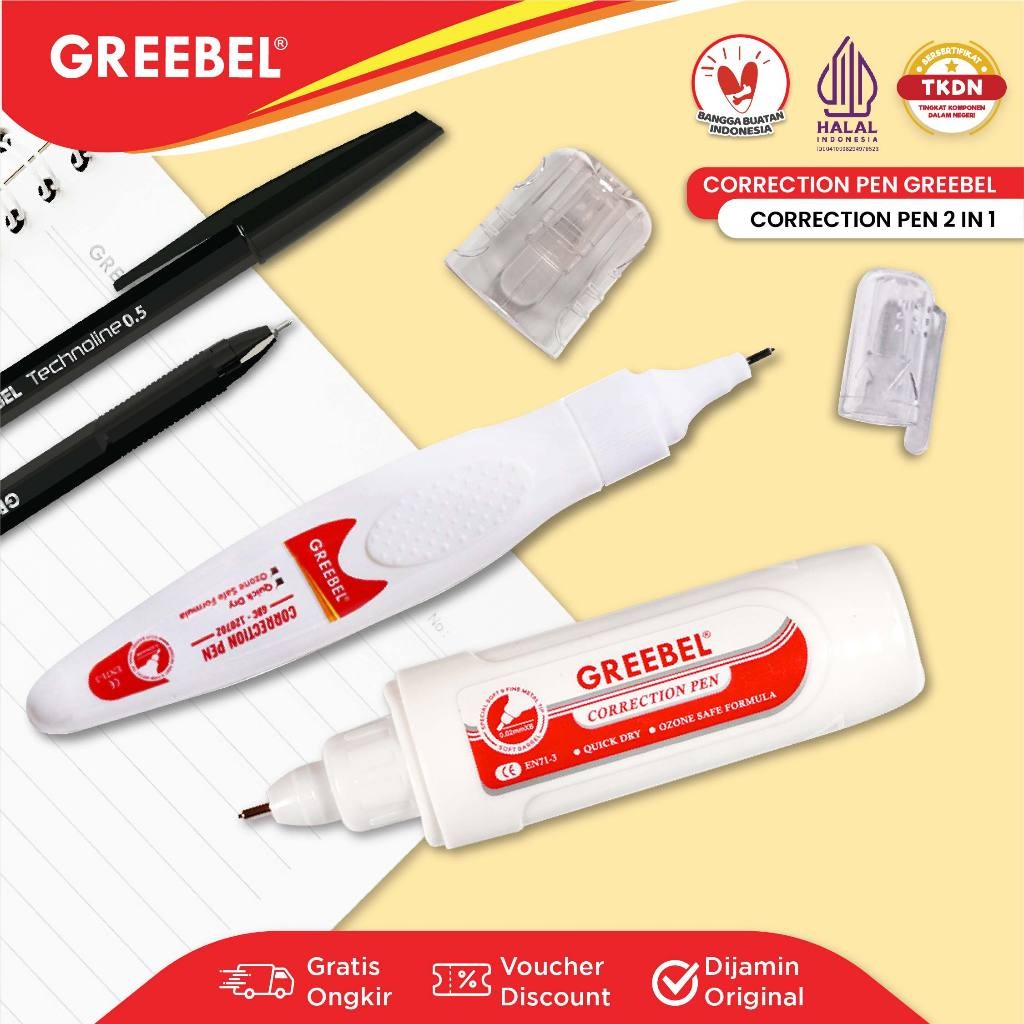 

GREEBEL Correction Pen Cair Tip Ex / 2 IN 1 (2PCS/SET) Stipo Tip- Ex