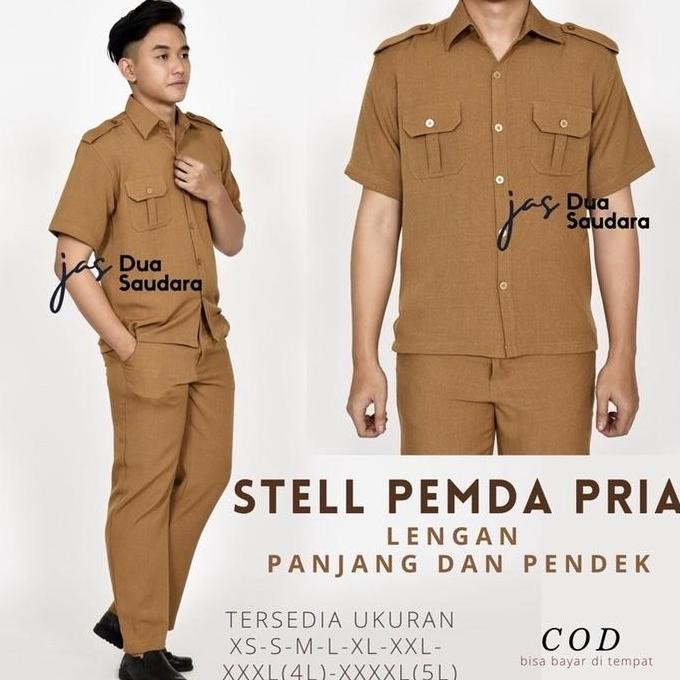 STELL PEMDA PRIA / STELL KHAKI PRIA / BAJU PNS PRIA / STELAN PNS / KEMEJA PNS PRIA Lengan pendek / l