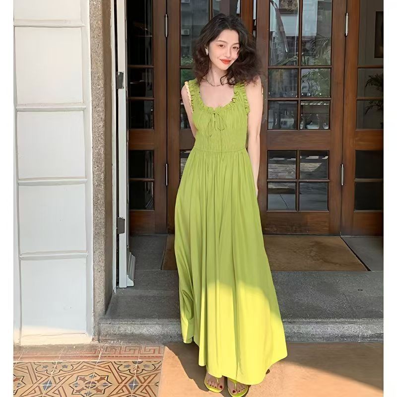 Gaun Tali Liburan Manis Wanita Mint Manbo/Rok Panjang