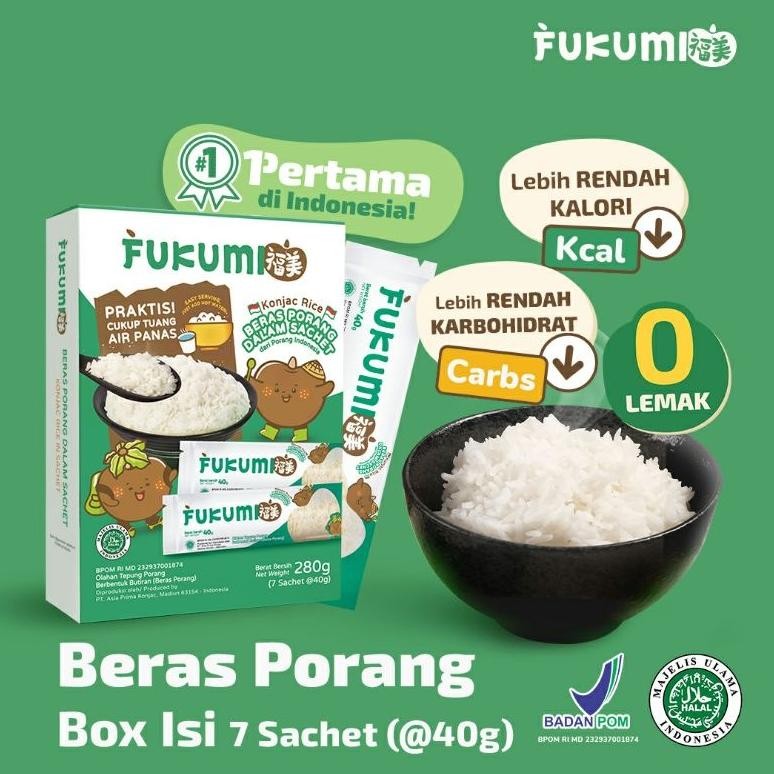 

Beras Porang Box isi 7 Sachet Fukumi Konjac Rice / Shirataki Beras Instan