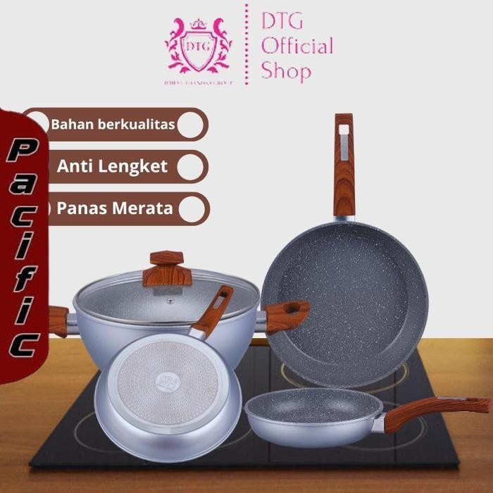 Promo Dtg Panci Dan Wajan Tahan Api Anti  Lengket Panci Stainless Steel Dengan Tutup Kaca Wajan Set 