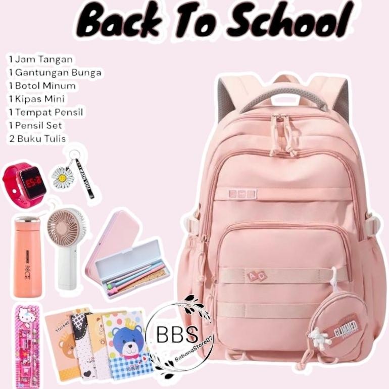 

READY STOK Tas Sekolah Perempuan Paket Combo Tas Polos Lengkap Banyak Bonusnya Ransel Sekolah Anak Perempuan SD SMP Siap kirim