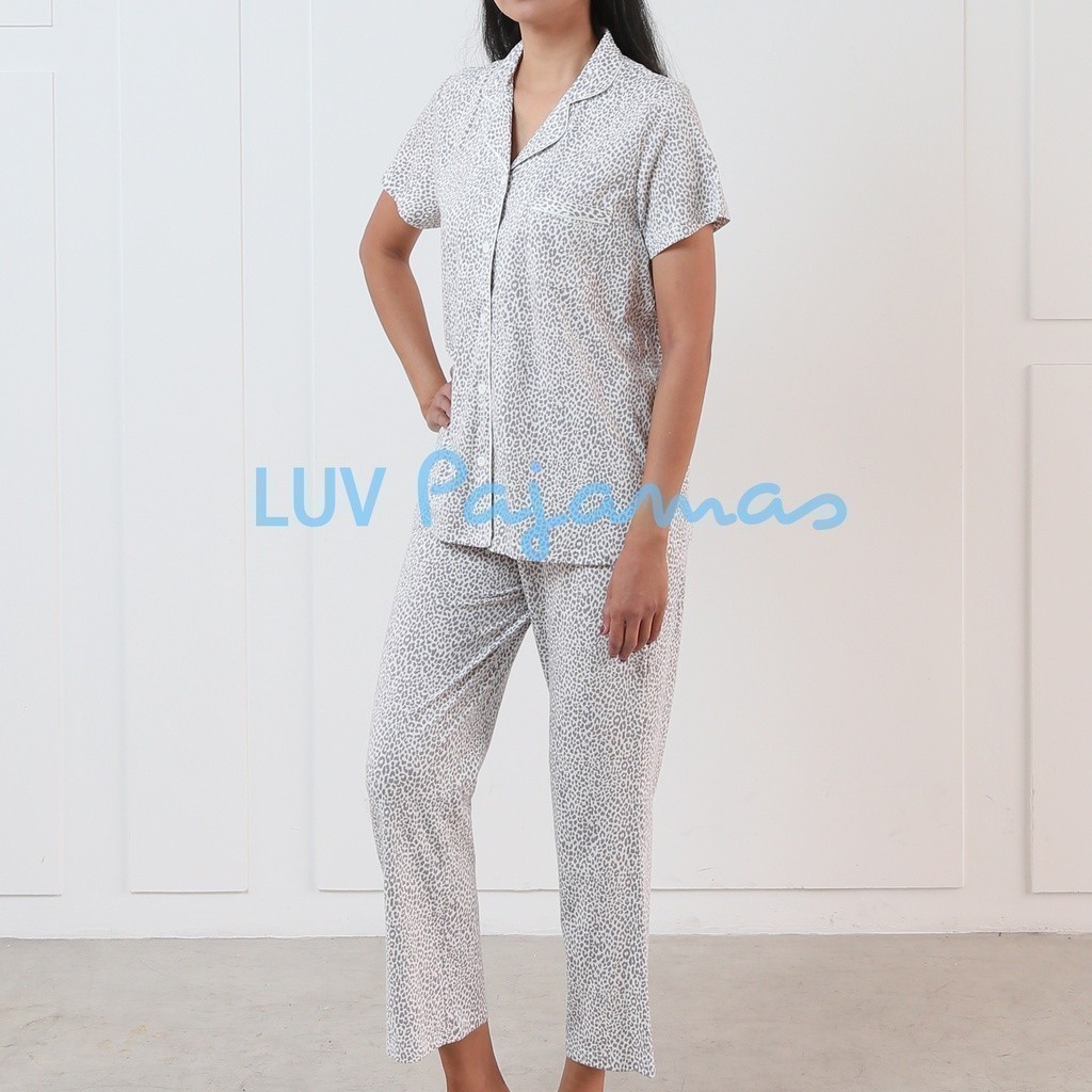 LUV Pajamas - Miss Luana - Baju Tidur Wanita Dewasa - Pajamas Berkancing Lengan Pendek Celana Panjan