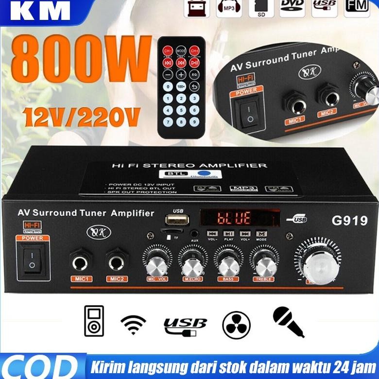 800W G919 Mini Amplifier 12V/220V FM SD HiFi bluetooth 5.0 Stereo Audio Player Power Amplifier 2 Cha