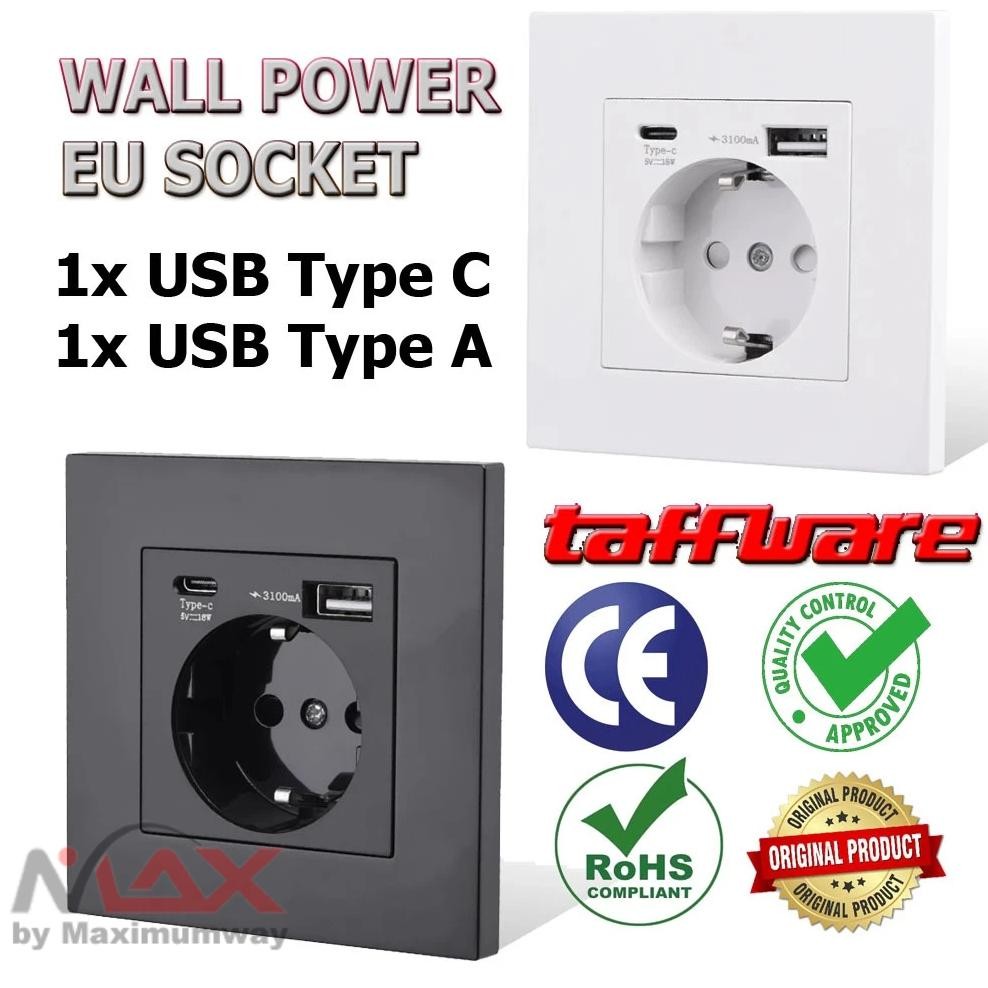 Stop kontak Dinding dengan USB Type C StopKontak Inbow Tanam Tembok Charger HP smartphone