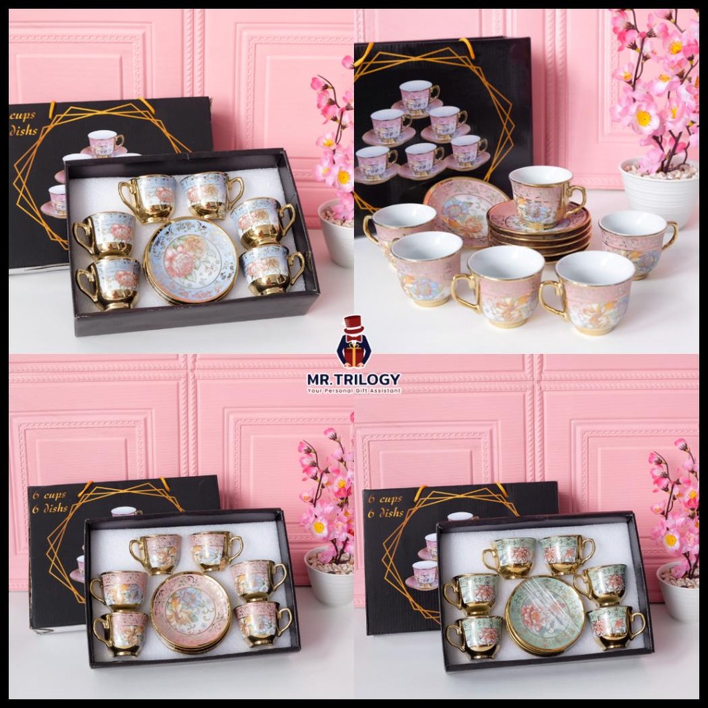 CANGKIR TEH SET KERAMIK PIRING TATAKAN KECIL GELAS KOPI GAYA EROPA