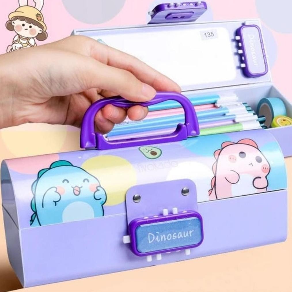 

(passcode) kotak tepak tempat pensil alat tulis pencil stationary case dengan kunci pin pasword passcode motif gambar karakter kartun lucu untuk anak laki laki cowok perempuan