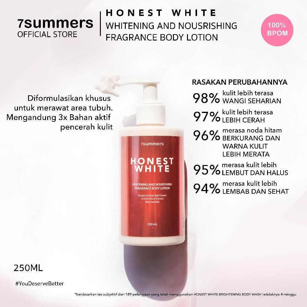 ready 7summers honest white whitening & nourishing body lotion perfume fragrance bright glow pemutih