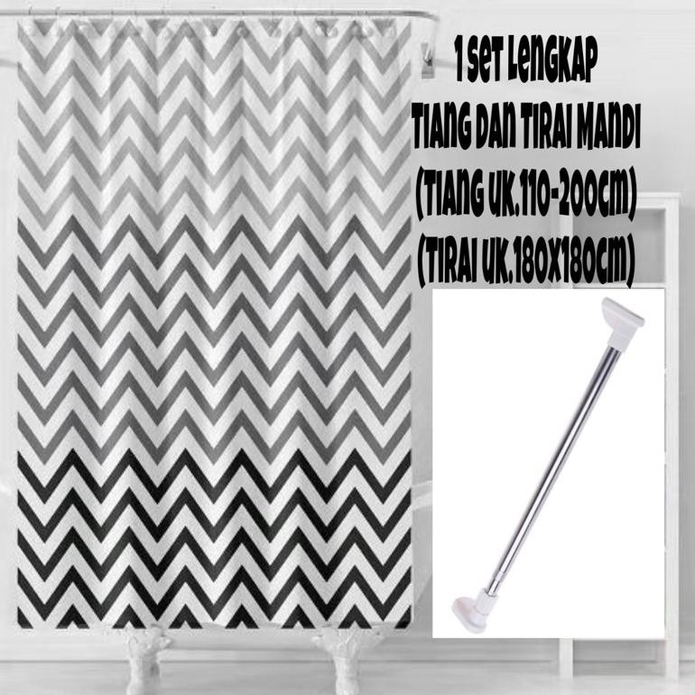 (1 SET) TIRAI KAMAR MANDI PLUS TIANG KAMAR MANDI / TIANG GORDEN+TIRAI SHOWER CURTAIN