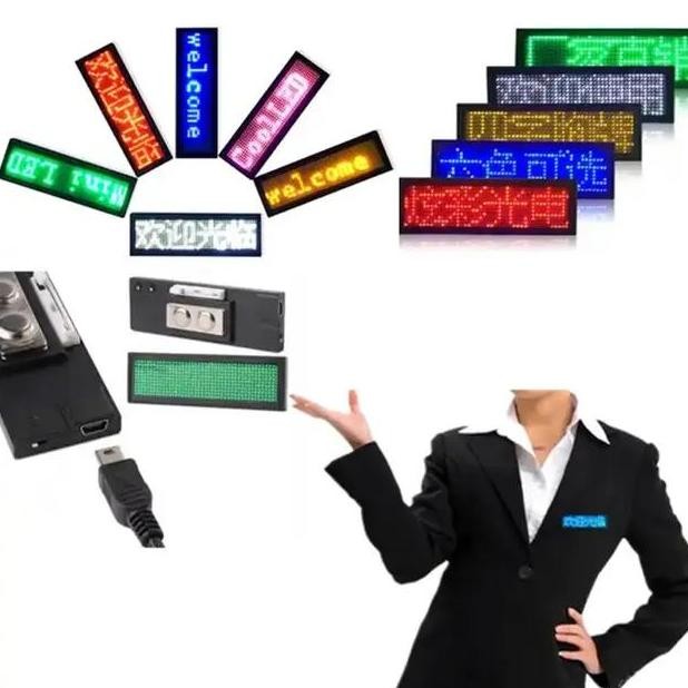 

MURAH name tag LED mini running text free setting custom DIY name badge led papan nama berjalan bisa diprogram multi fungsi price tag label harga nama waiter waitress karyawan