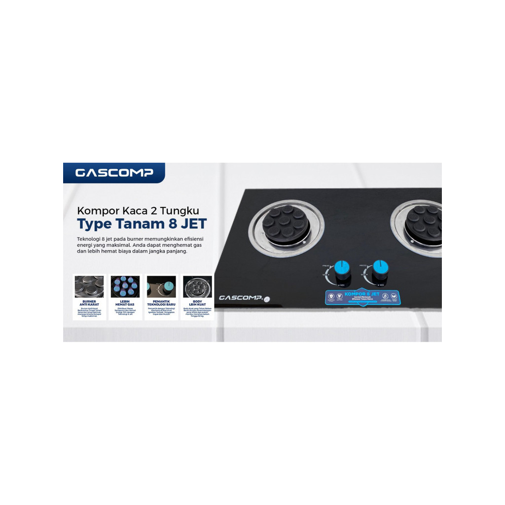 KOMPOR TANAM KACA TEMPERED GASCOMP 8 JET