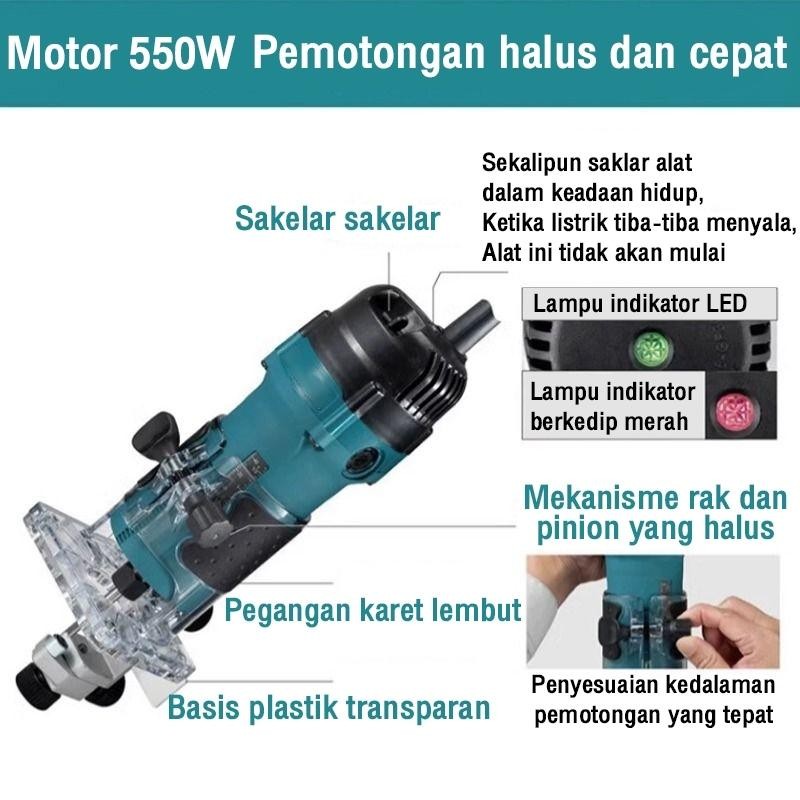 Reaim Wood Trimmer 600W 1/4" 6 Mm Mesin Profil Router Trimmer Kayu - Reaim Xbj001