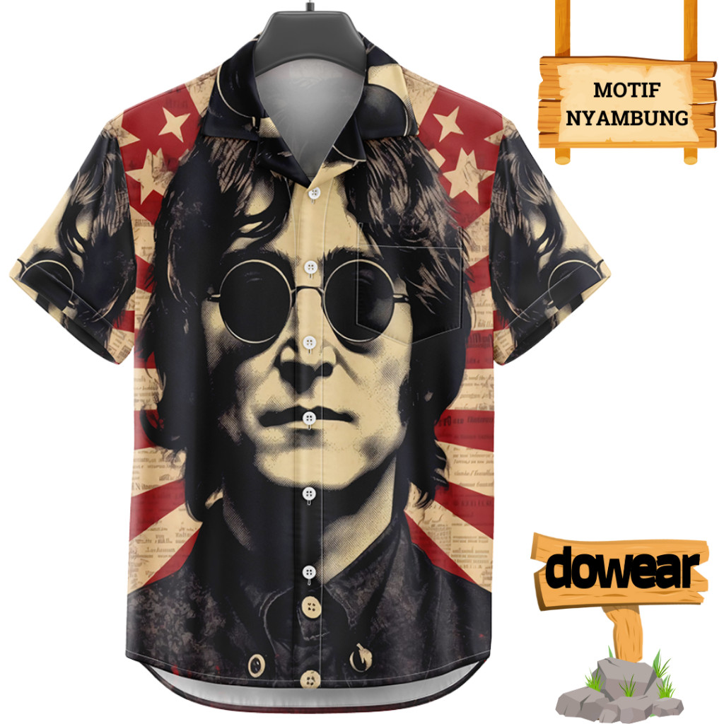 Dowear Baju Kemeja Motif Cewe Cowo Motif Full Printing Oversize Pria Wanita Outdoor JOHN LENNON 385