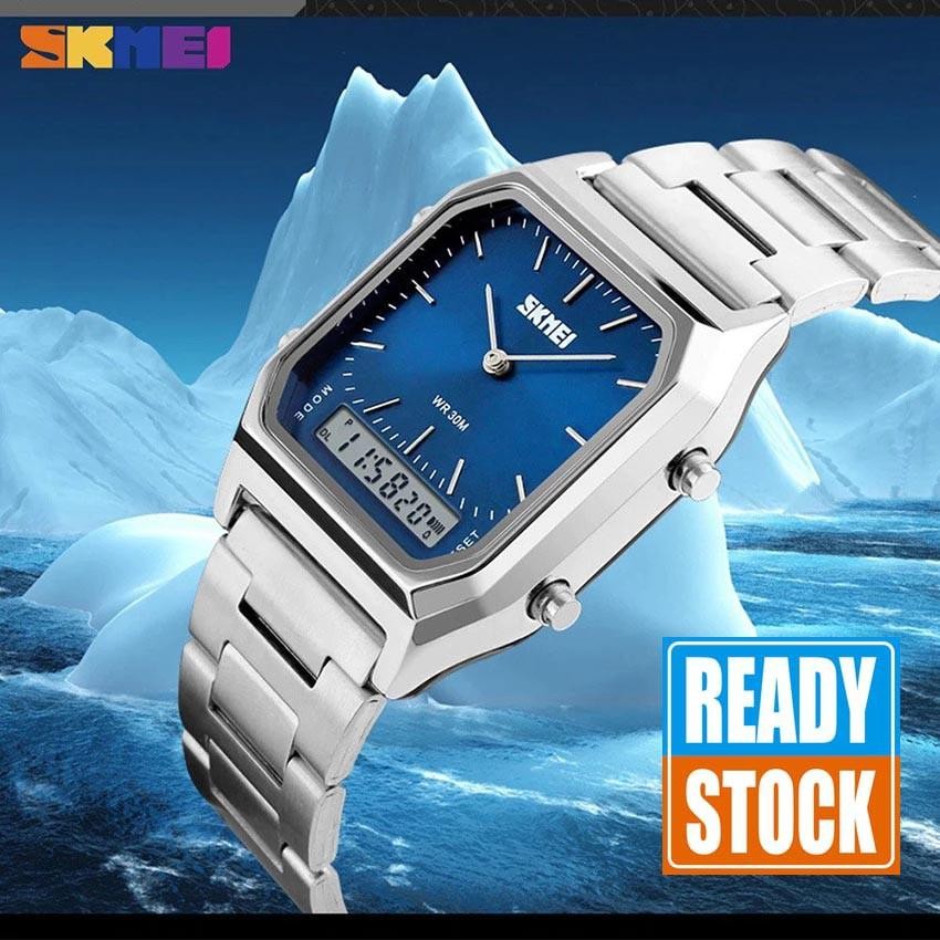 Skmei Jam Tangan Digital Analog Pria Casual Men Wrist Watch Anti Air Water Resistant Wr30M Tali Besi