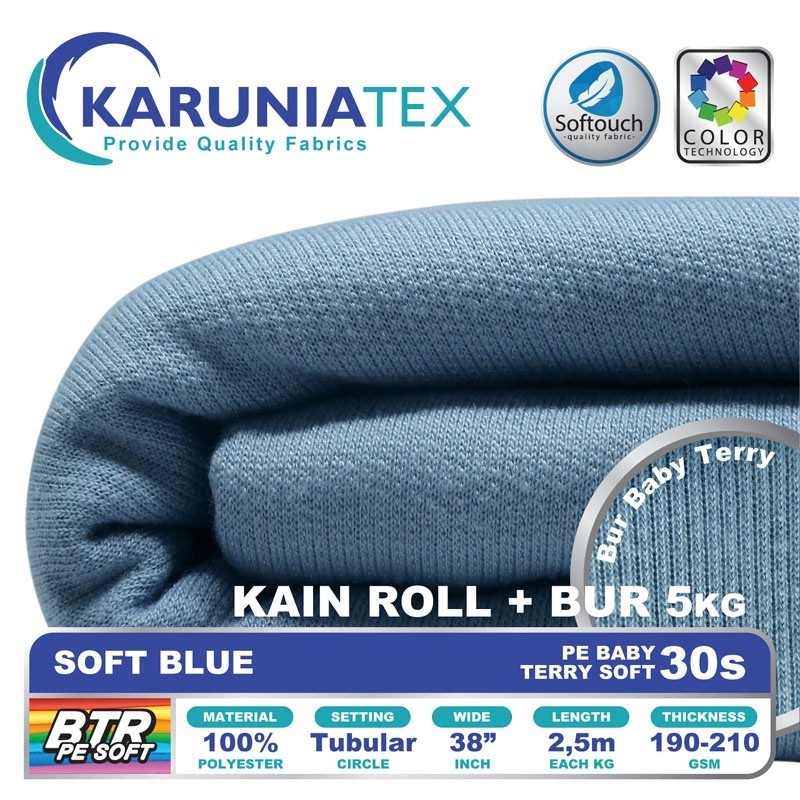 Kain Baby Terry PE Soft 30s Roll + Bur 5KG | Soft Blue | Karunia Textile