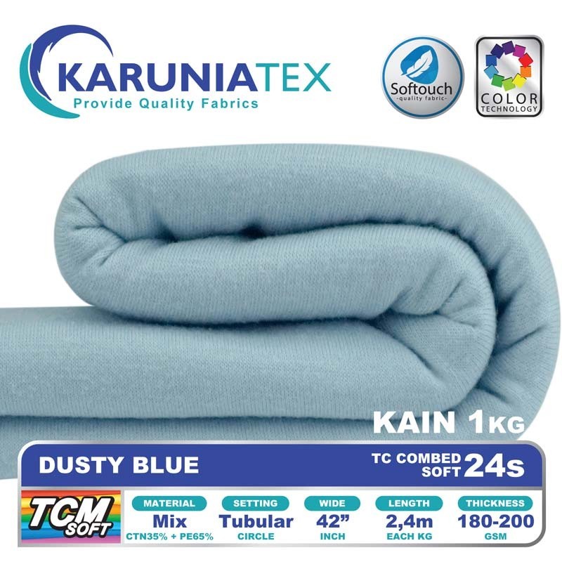 Kain Kaos TC Combet 24s Kiloan | Dusty Biru | Karunia Textile