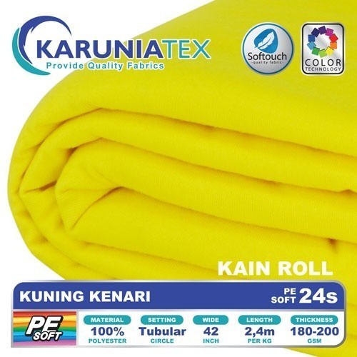 Kain Kaos PE Soft 24s Rollan | Kuning Kenari | Karunia Textile