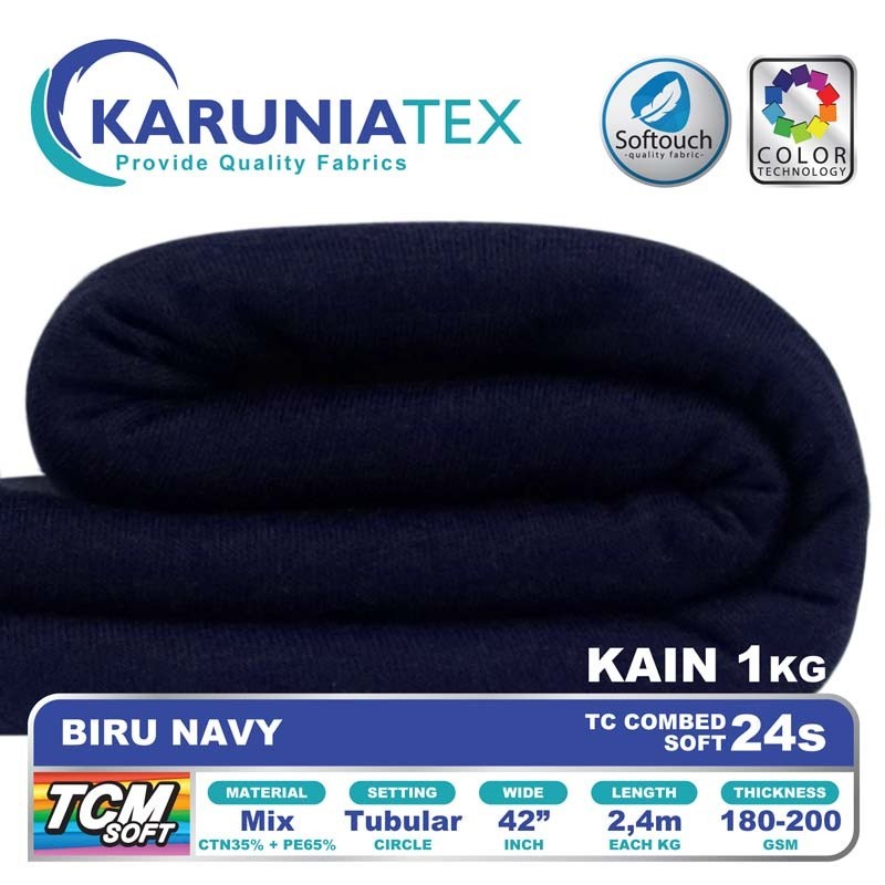 Kain Kaos TC Combet 24s Kiloan | Biru Navy | Karunia Textile