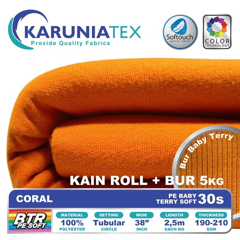 Kain Baby Terry PE Soft 30s Roll + Bur 5KG | Coral | Karunia Textile