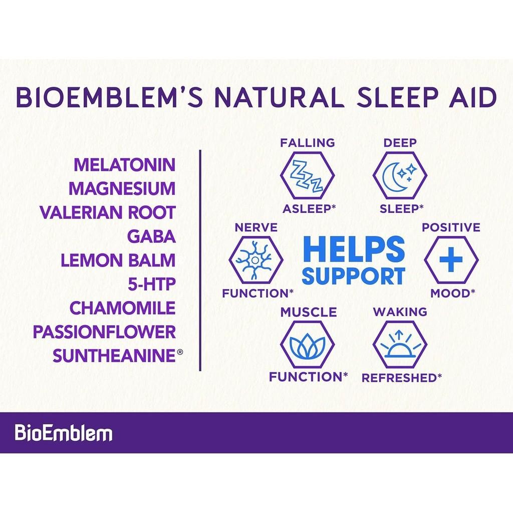 Bioemblem Natural Sleep Aid For Adults With Melatonin, Valerian Root, Pinetheanine And More | Herbal