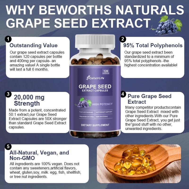 Grape Seed Extract Capsules  Strength For Antioxidant Support Skin Whitening Immune Health Liver Fun