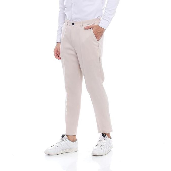 NEW DZARGO - Celana Ankle Pants Pria (formal, bahan, kantor, kain, kerja) panjang slimfit - Cream