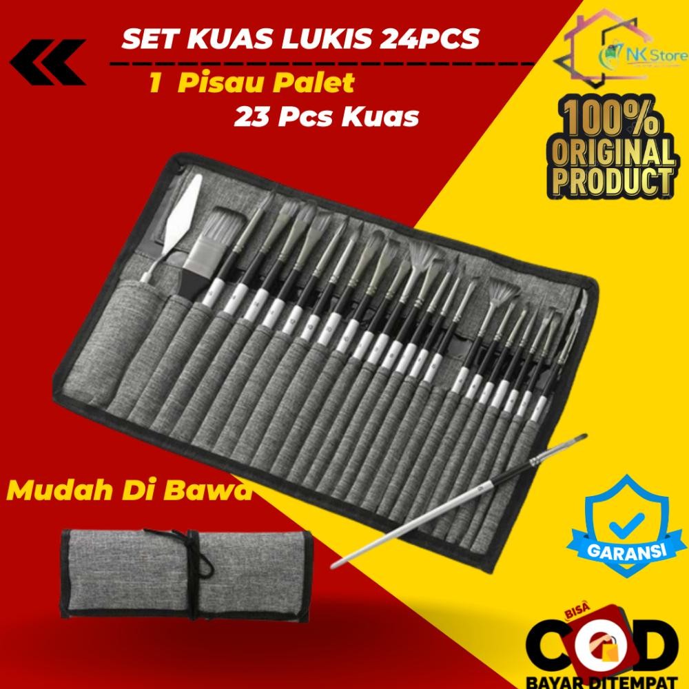 

NEW!!! 24PCS Set Kuas Lukis Melukis Cat Air Minyak Nylon Paint Brush 24 PCS Lengkap