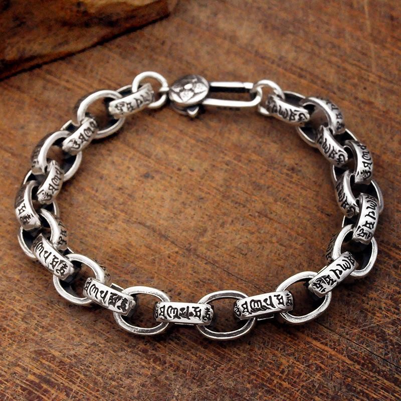 S925Gelang Perak Sterling Enam Kata Mantra Cincin Lentera Cincin Vajra#Gelang Retro Domineering