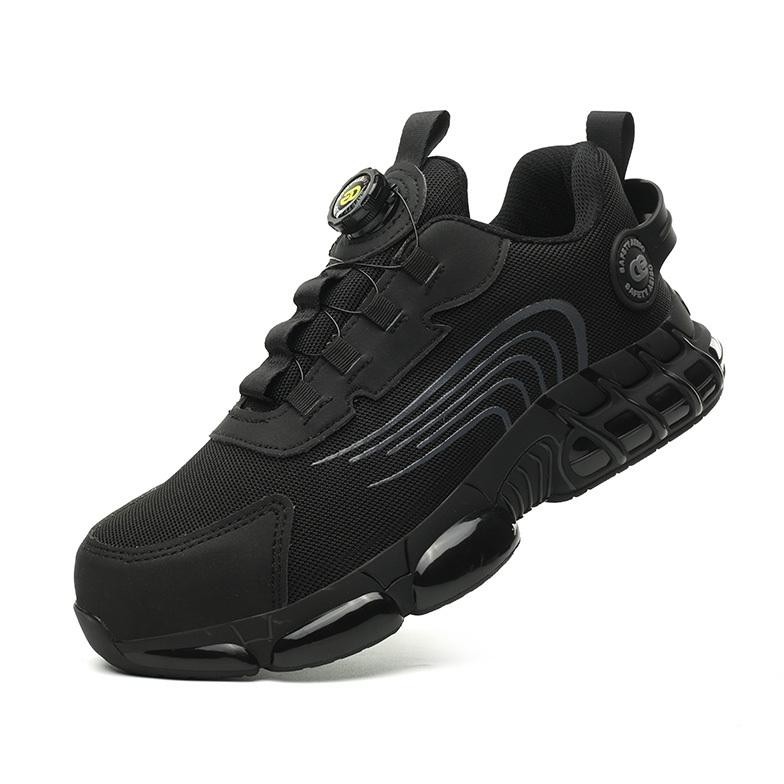 NEW Sepatu safety tactikal tali putar ujung besi hitam casual aeiso