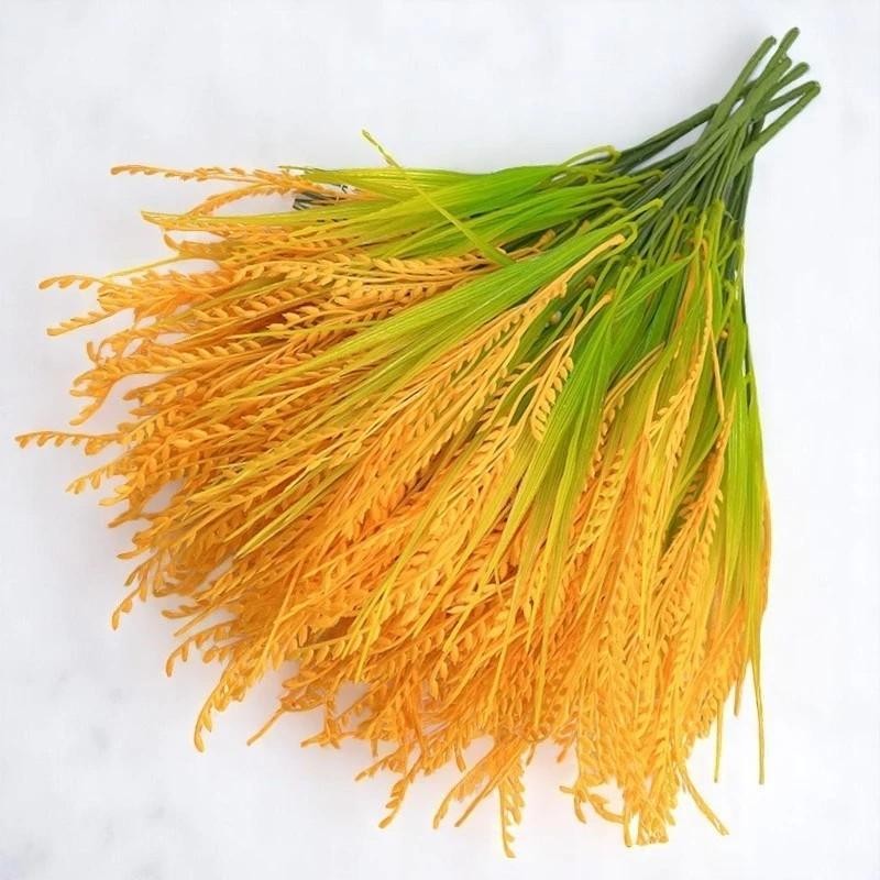 10Pcs Padi Palsu 7 Cabang Bunga Padi Artificial Bunga Padi Kering Hiasan Bunga Kering Padi Dekorasi 