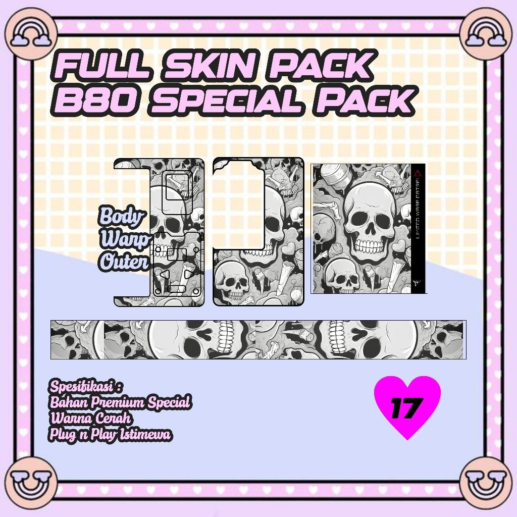 

Terlaris Presisi Stiker Pack Dalam Luar Batrai B80 17 Casing/Stiker Panel Vynil Bisa Custom Dan COD