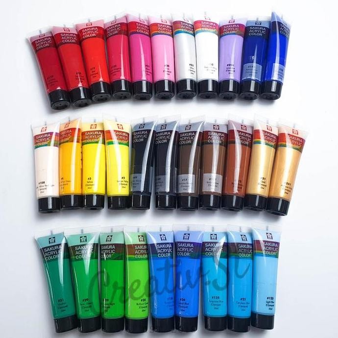 

Spot Barang !!! Sakura Cat Akrilik 20 Ml Acrylic Paint Color Part 1 Red Yellow Blue Purple