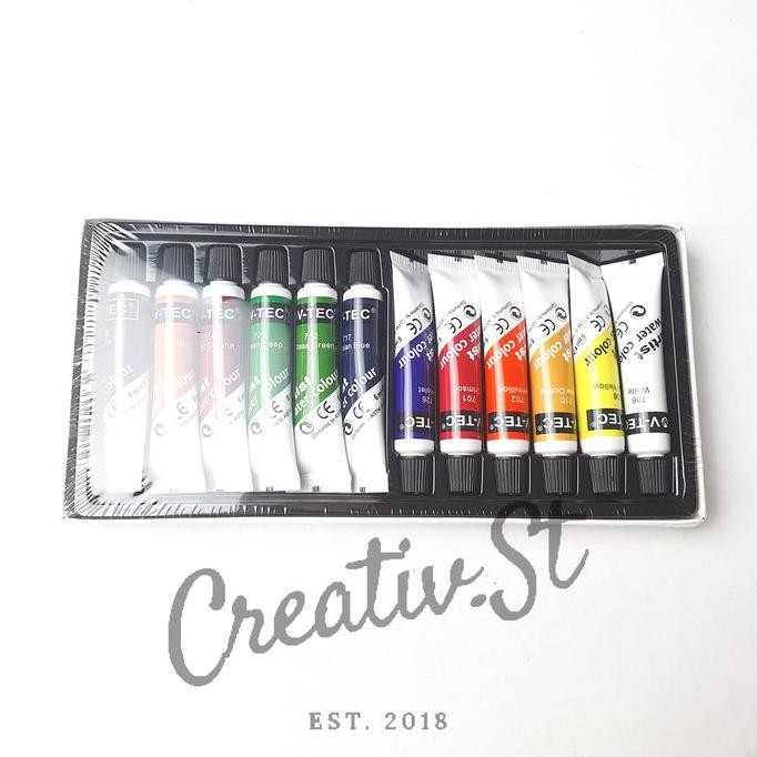 

Spot Barang !!! V-Tec Cat Air Set Watercolor Paint Vt-1325 Water Color 12 Warna X 6 Ml Set