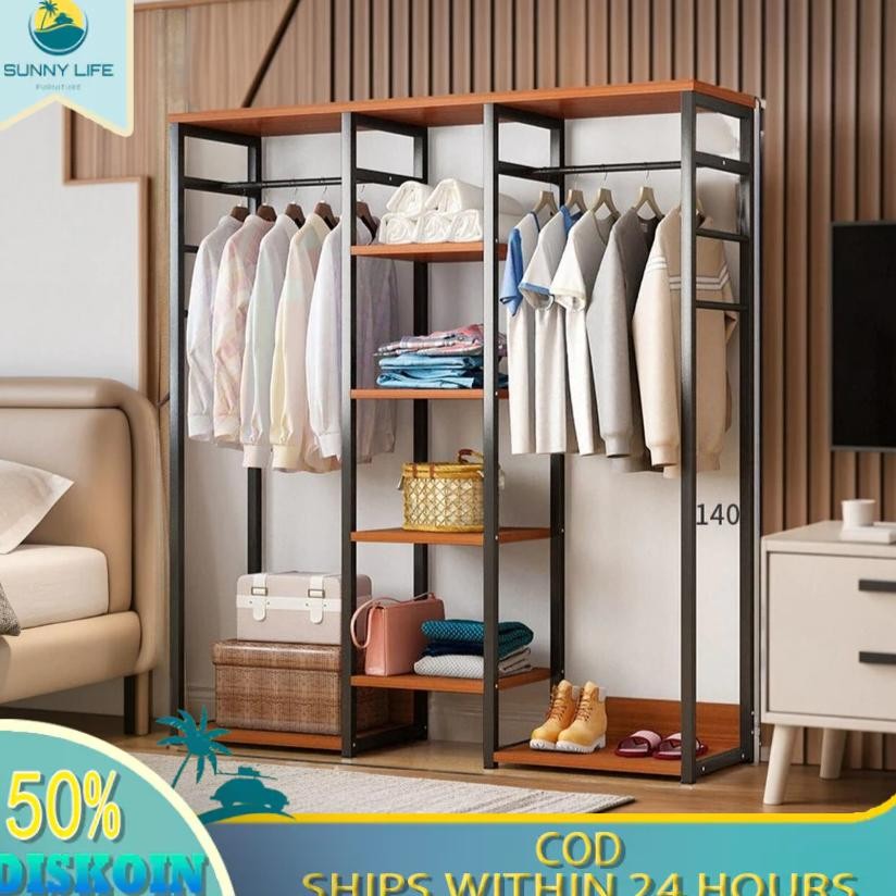 Rak Gantungan Baju Kayu Stand Hanger Kotak Serbaguna Lemari Pakaian Tanpa Kain