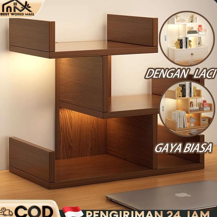Rak Buku Kayu Meja Mini Rak Buku Meja Belajar Kayu Susun Rak Desktop Storage Rak Organizer Dengan La