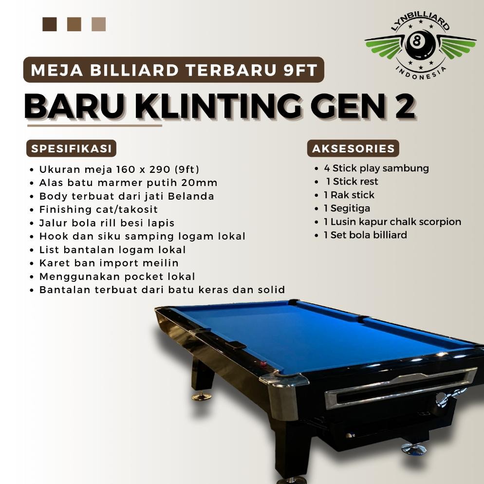 MEJA BILLIARD BARU KLINTING GEN 2 TERBARU MEJA BILLIARD 9FT