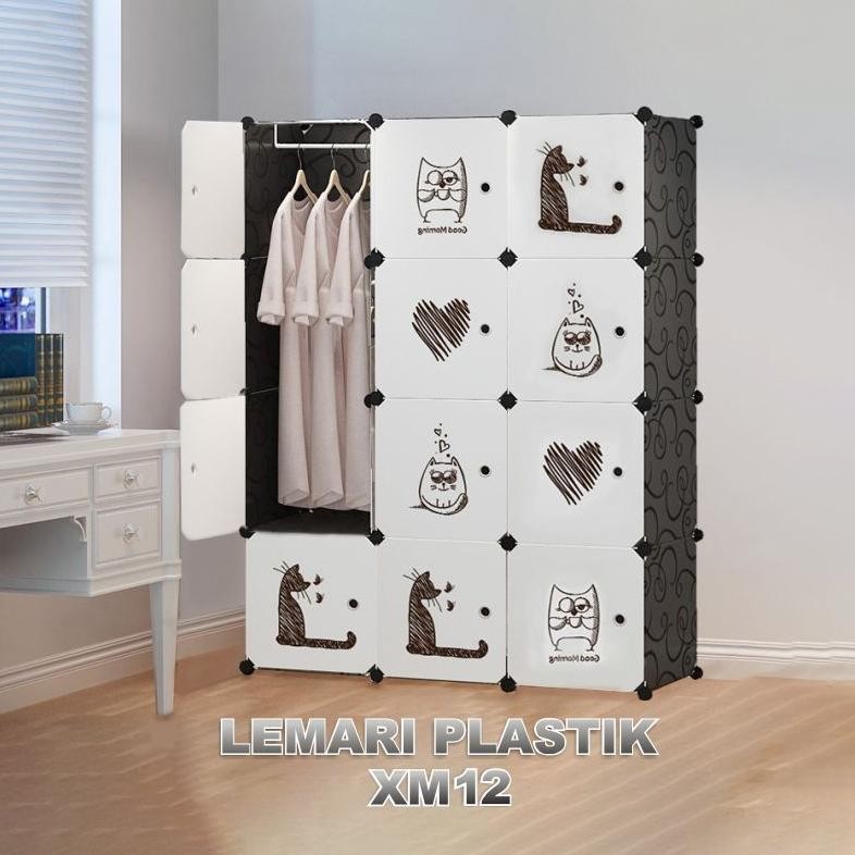 Lemari Plastik 12 Pintu Lemari Pakaian Plastik Portable Serbaguna 12 Pintu + Gantungan Motif Karakte