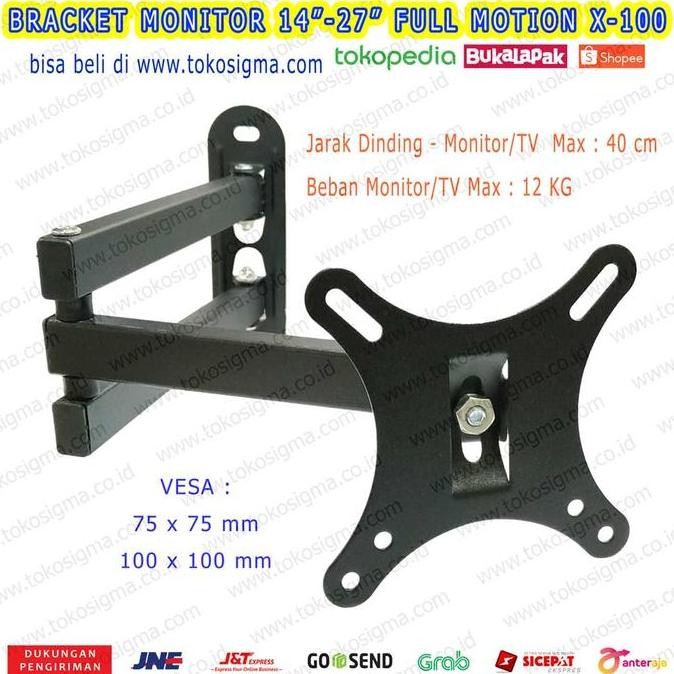 WALL BRACKET FULL MOTION X100 MONITOR PC TV LED 17 19 21 22 24 27 INCH