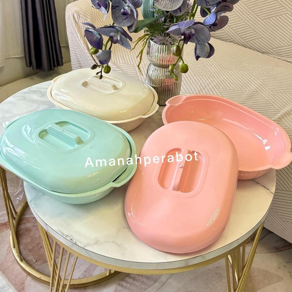 HJK 3pcs Wadah Sayur Set+Tutup Basi Marjan Clio Oval Jumbo Tebal Baskom Sayur + Tutup Aestetic