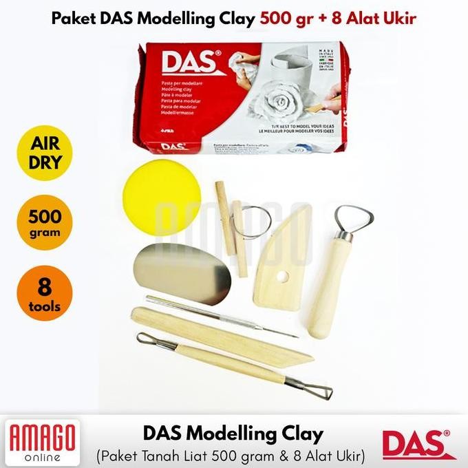 

new !!! Paket DAS - 1 DAS Modelling Clay 500 gr Putih + 8 buah Pottery Clay murah