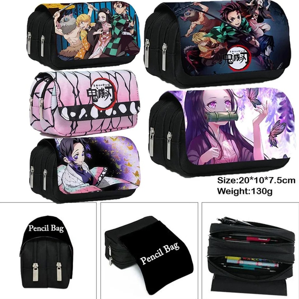 

New Anime Demon Slayer: Kimetsu No Yaiba Pencil Bag Large Capacity Double Zipper Canvas Pencil Bag Wallet Storage Bag Stationery