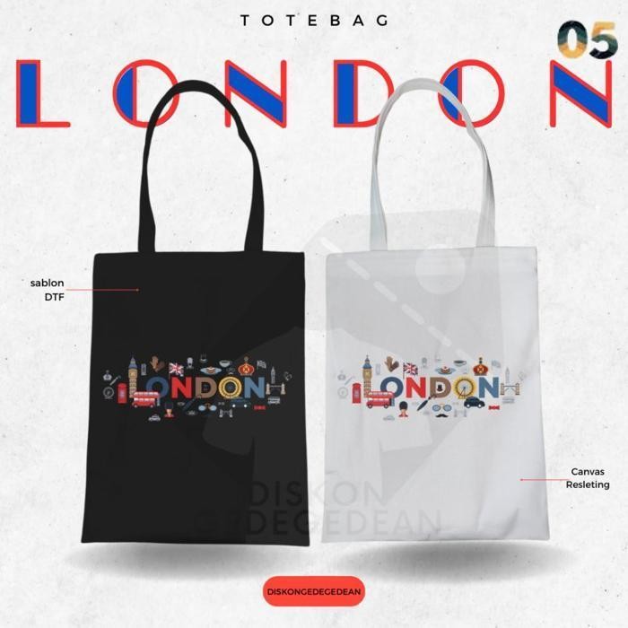 Jual Diskongedegedean Totebag London Souvenir Tas Oleh Oleh London Kanvas Resleting 4