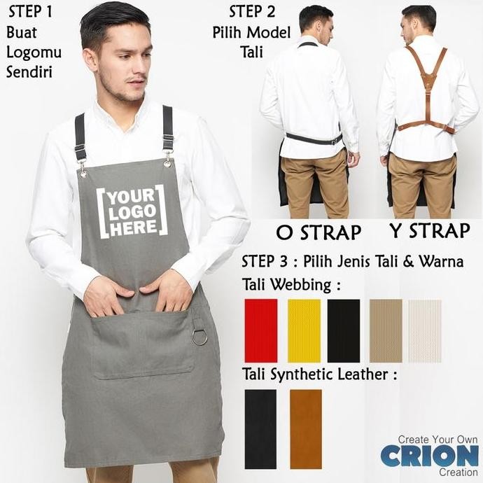 

Terlaris Celemek Apron Barista / Barber / Chef Fully Customize Logo By Crion